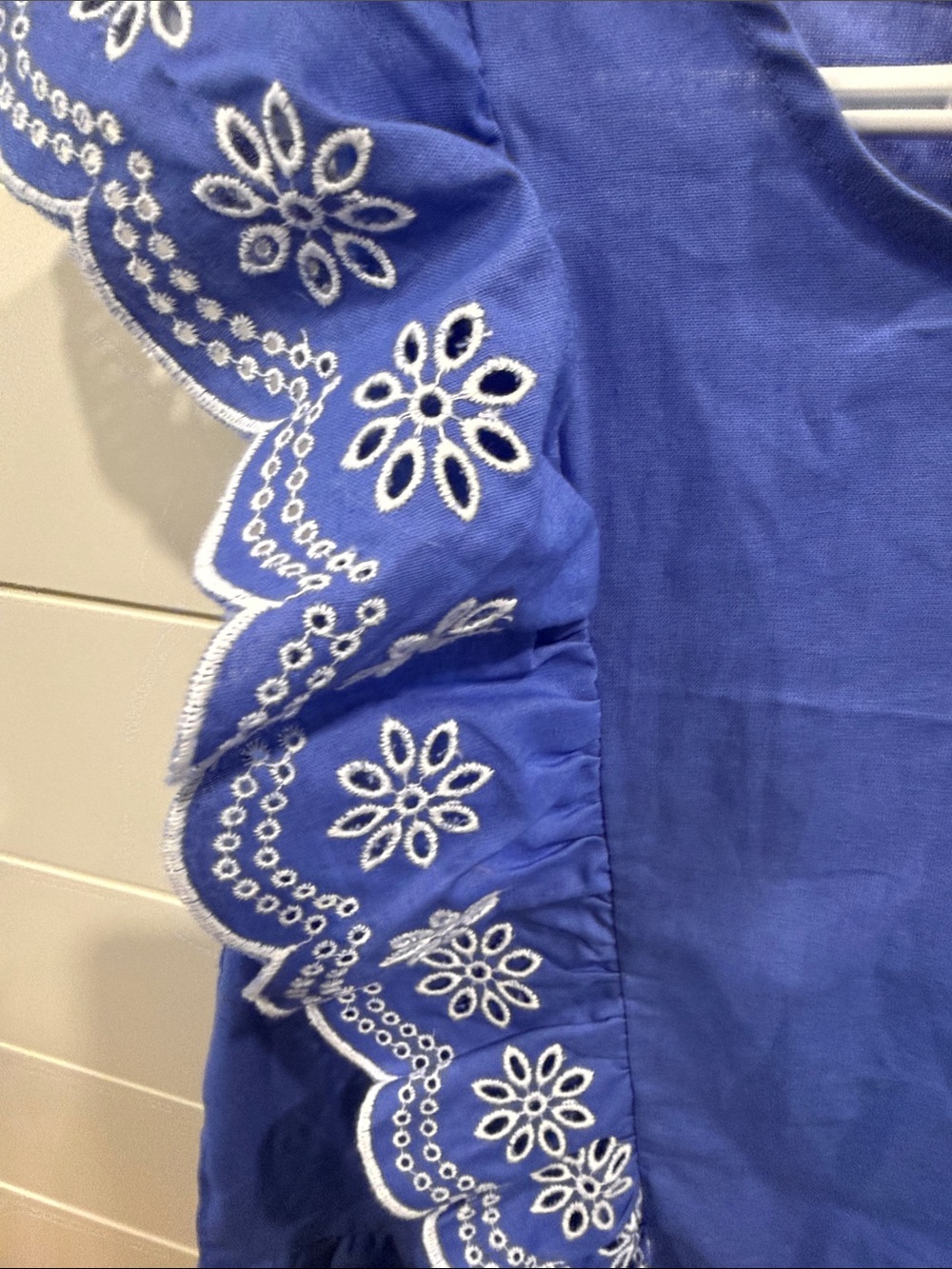 Blue Embroidered Eyelet Ruffle Tank - Picture 3 of 6
